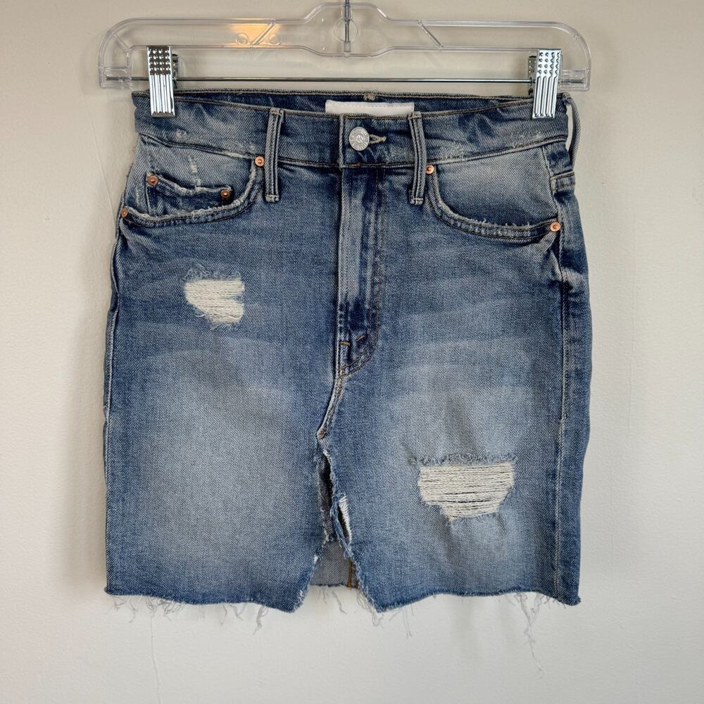 Mother Superior 24 Sacred Slit Mini Denim Skirt Confession Light Blue Frayed